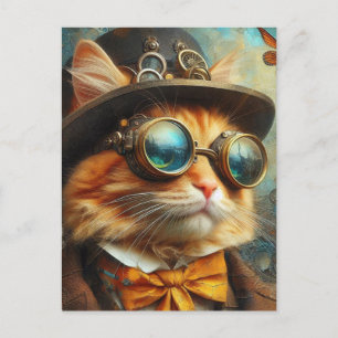 Cartão Postal um adorável gato gengibre steampunk