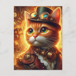 Cartão Postal um adorável gato gengibre steampunk