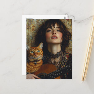 Cartão Postal um adorável músico e seu gatinho de gengibre