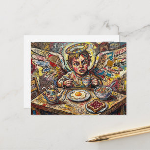 Cartão Postal Um anjo ansioso no café da manhã