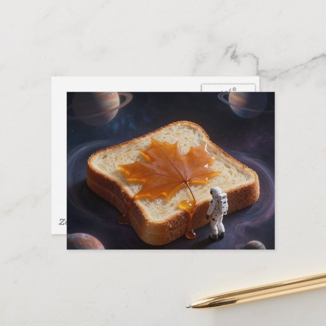 Cartão Postal Um astronauta com um pão de breakfast de calda de  (Frente/Verso In Situ)