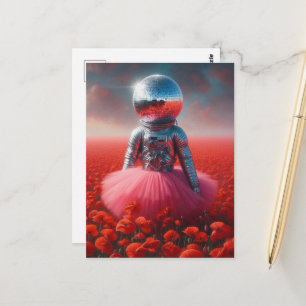 Cartão Postal Um astronauta com uma cabeça de bola de discoteca 