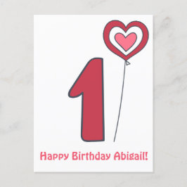 Cartão Postal Um! Balão de aniversário bonito - primeiro anivers
