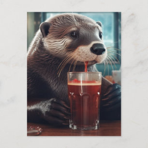 Cartão Postal Um Bebê-Otter em um Café