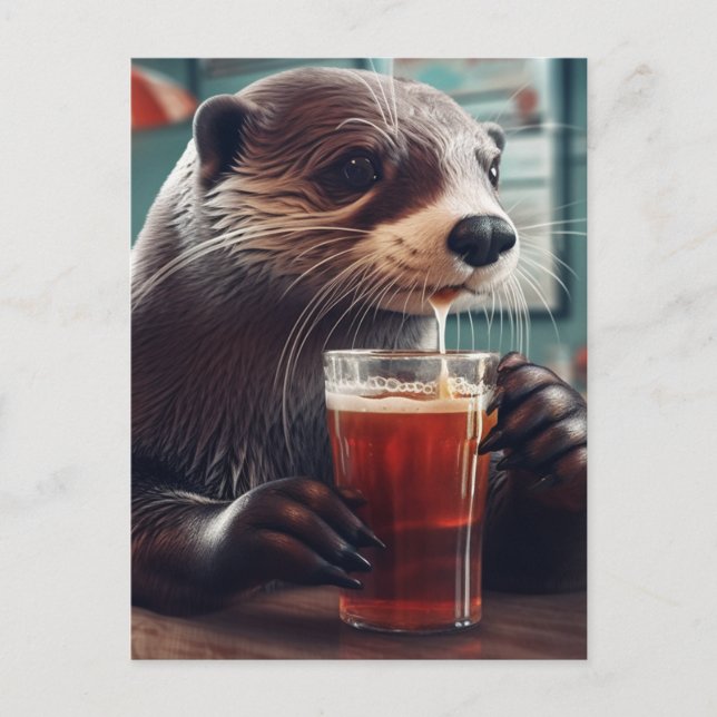 Cartão Postal Um Bebê-Otter em um Café (Frente)