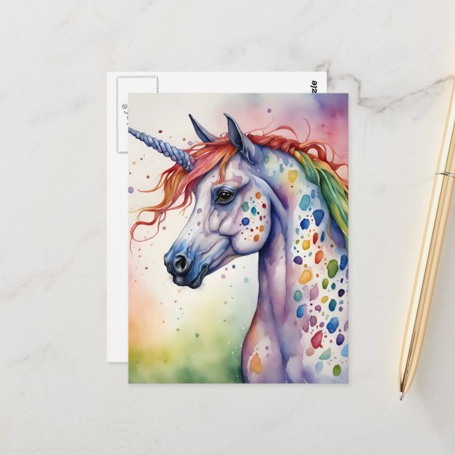 Cartão Postal Um belo Rainbow Appaloosa Unicorn (Frente/Verso In Situ)