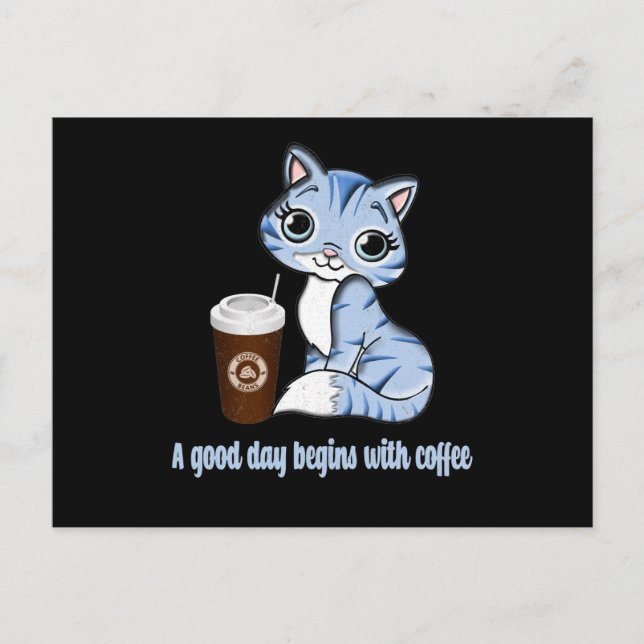 Cartão Postal Um Bom Dia Começa Com Café | Presente para amante  (Frente)