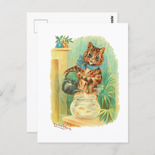 Cartão Postal Um Bonito Kettle de Peixe Louis Wain Cats