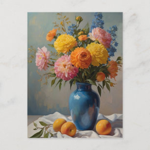 Cartão Postal Um buquê de flores em um vaso azul