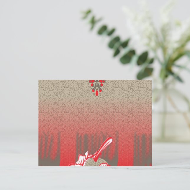 Cartão Postal um cachecol vermelho e bege com uma fotografia de  (Em pé/Frente)