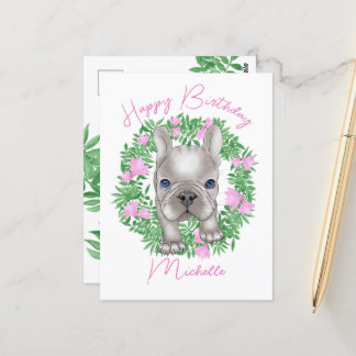 Cartão Postal Um cachorrinho francês. Feliz aniversário