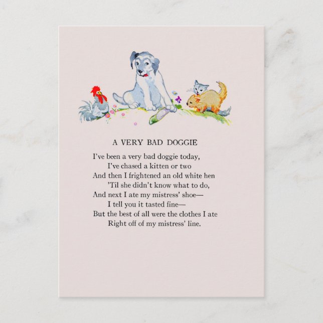 Cartão Postal Um cachorro muito ruim, poema e desenho (Frente)