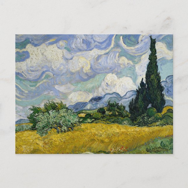 Cartão Postal Um campo de rodas com Cypress Van Gogh (Frente)