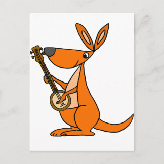 Cartão Postal Um canguru bonito tocando cartoon de banjo