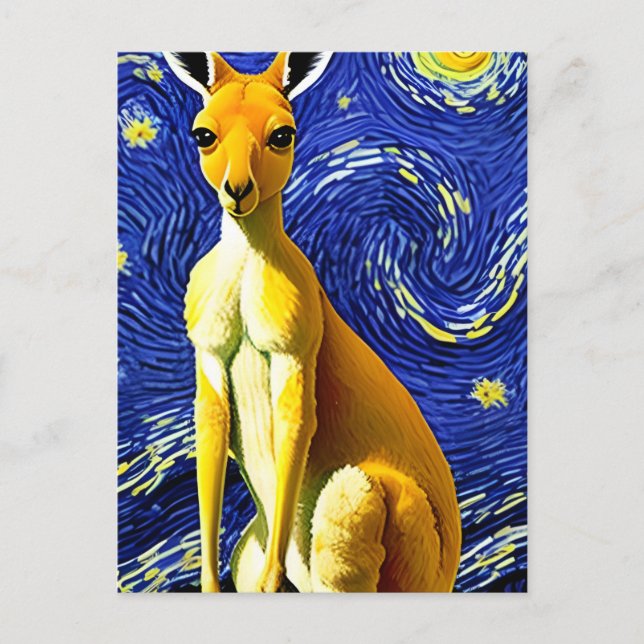 Cartão Postal Um Canguru na Noite Estrelada (Frente)