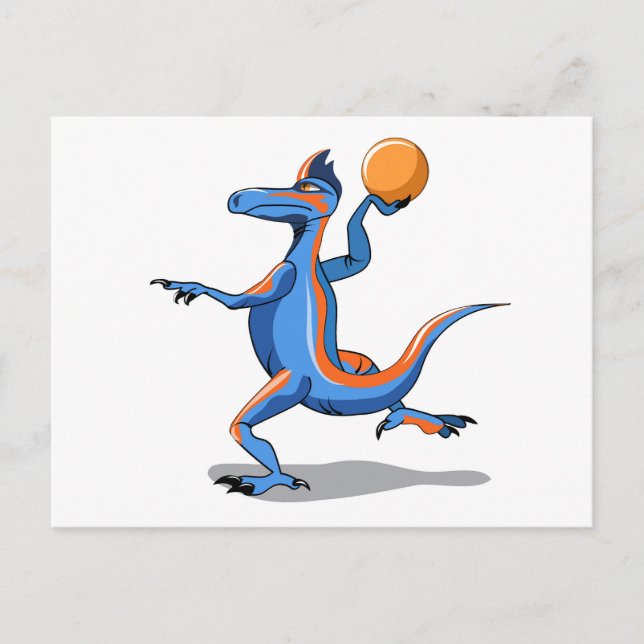 Cartão Postal Um Cartoon Iguanodon Jogando Basquete. (Frente)