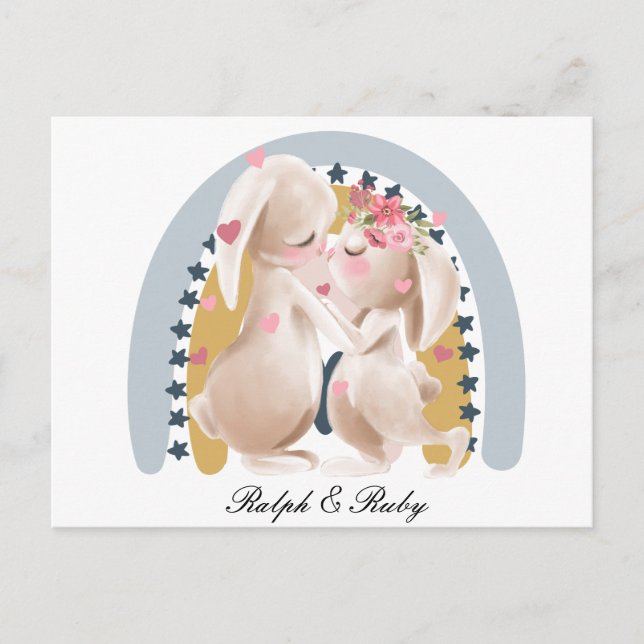 Cartão Postal Um Casal Bonito Coelhinho Arco-Íris Personalizado  (Frente)