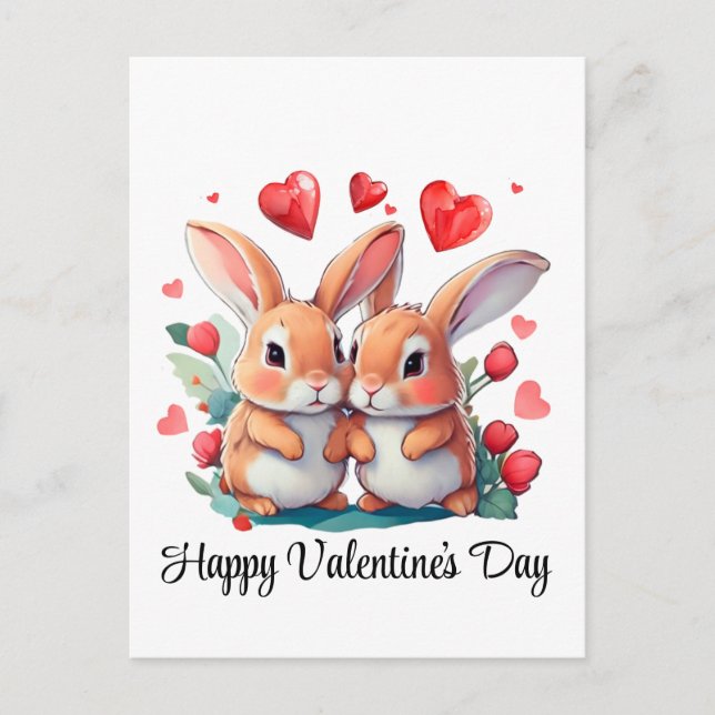 Cartão Postal Um casal de coelhos engraçados de aquarela (Frente)