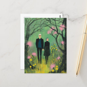Cartão Postal Um Casal de Meia Idade Caminha na Floresta