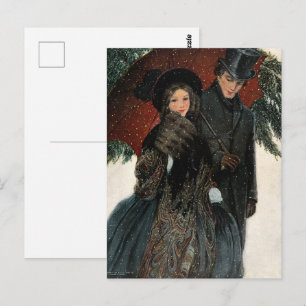 Cartão Postal Um casal elegante, Guarda-chuva, Velha da Neve