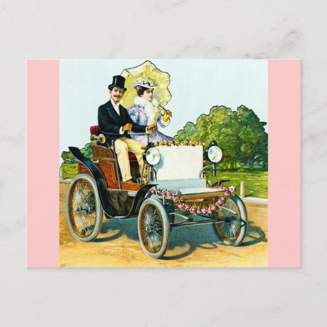 Cartão Postal Um cavalheiro e sua dama vão dar um passeio - Vint (Frente)
