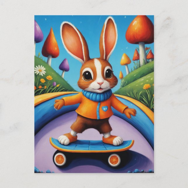 Cartão Postal Um Coelho de Skate (Frente)