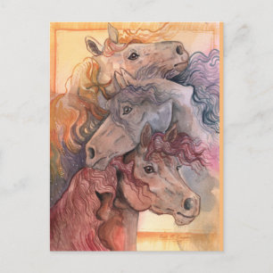 Cartão Postal Um com os Cavalos em Aquarela