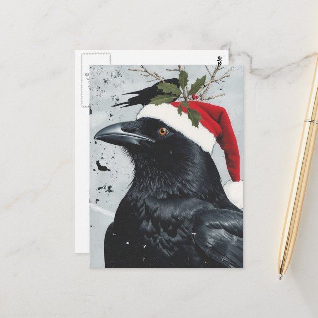 Cartão Postal Um Corvo de Natal Fofo (Frente/Verso In Situ)