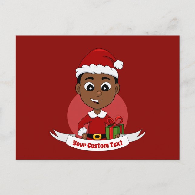 Cartão Postal Um desenho animado de um menino de Natal afro-amer (Frente)