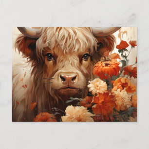 Cartão Postal Um Designo da Série Vaca das Terras Altas Florais