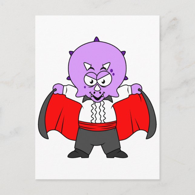 Cartão Postal Um dinossauro Ceratops vestido como Conde Drácula. (Frente)