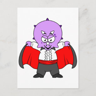 Cartão Postal Um Dinossauro Ceratops Vestiu Como Conde Drácula.