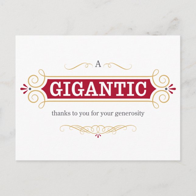Cartão Postal Um Enorme Obrigado a Você por Sua Generosidade (Frente)