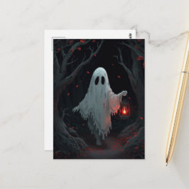 Cartão Postal Um fantasma branco segurando uma lanterna vermelha