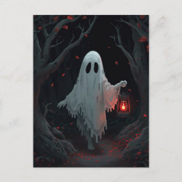 Cartão Postal Um fantasma branco segurando uma lanterna vermelha