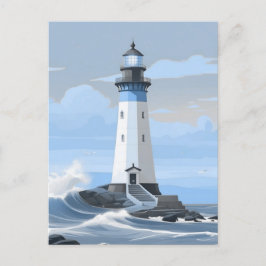 Cartão Postal Um farol de pintura azul