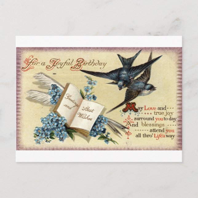 Cartão Postal Um Feliz Aniversário Vintage 1913 Repro (Frente)