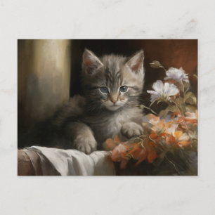 Cartão Postal Um Gatinho Malhado no Canto Aconchegante