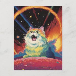 Cartão Postal Um Gato Branco Fofo no Espaço
