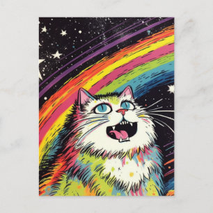 Cartão Postal Um Gato Colorido e Fofo no Espaço