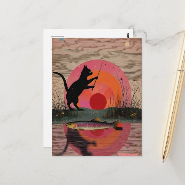 Cartão Postal Um Gato de Pesca (Frente/Verso In Situ)