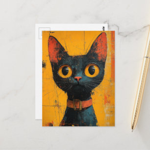 Cartão Postal Um Gato Preto Adorável