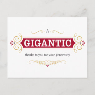 Cartão Postal Um Gigantesco Obrigado a Você por Sua Generosidade