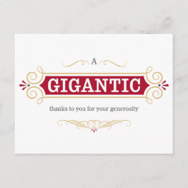 Cartão Postal Um Gigantesco Obrigado a Você por Sua Generosidade