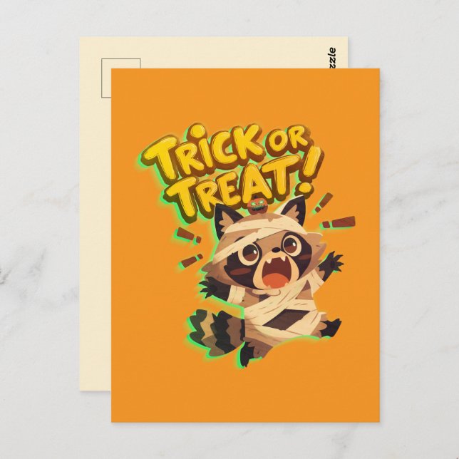 Cartão Postal Um guaxinim bonitinho na fantasia da múmia com Tru (Frente/Verso)