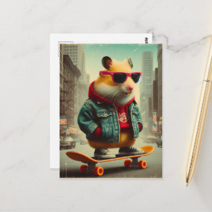 Cartão Postal Um Hamster de Punk de Skate na cidade Retro
