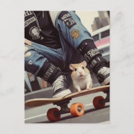 Cartão Postal Um Hamster de Skateboard na Cidade Retro Punk