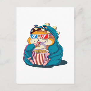 Cartão Postal Um hamster engraçado usando óculos come pipoca