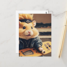 Cartão Postal Um hamster punk fofo de skate retrô