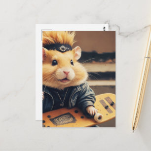 Cartão Postal Um hamster punk fofo de skate retrô